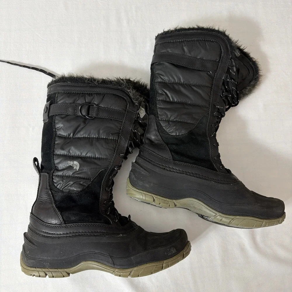 THE NORTH FACE Black Nuptse Purna PrimaLoft Tall Winter Boots Waterproof‎ Sz 8